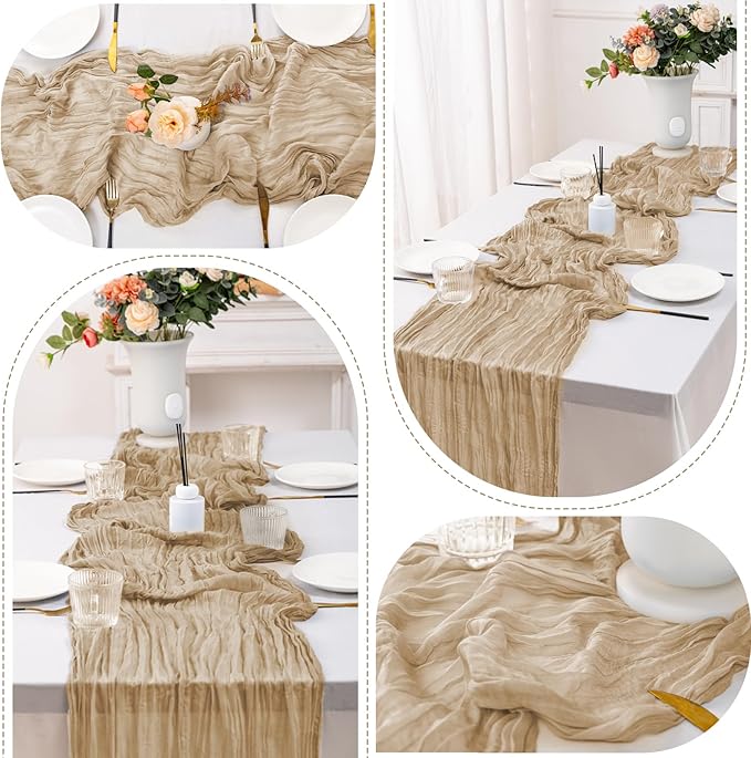 10 Pack Beige Cheesecloth Table Runner,10FT/120 Inch Boho Gauze Fabric Table Runner,Rustic Sheer Beige Cheese Cloth Runner Bulk for Wedding,Bridal Baby Shower,Birthday Party,Holiday Home Table Decor