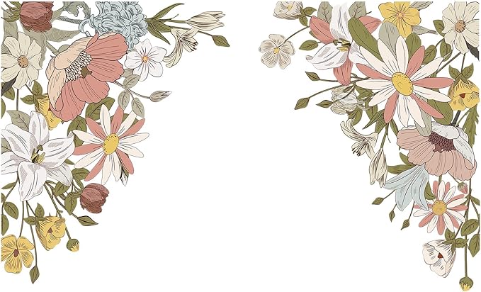 Large Pink Flowers Wall Decals, Colorful Floral Botanic Wall Stickers, Spring Peel and Stick Wallpaper for Girls Bedroom Nursery Classroom Living Room Wall Decor