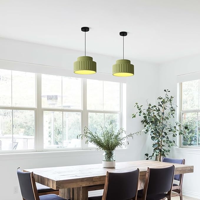 Contemporary Vintage Green Pendant Light Fixture One Light Industrial Kitchen Pendant Lighting Over Island Modern Minimalist Hanging Light with Resin Lampshade for Dining Room Bedroom MPL33-G