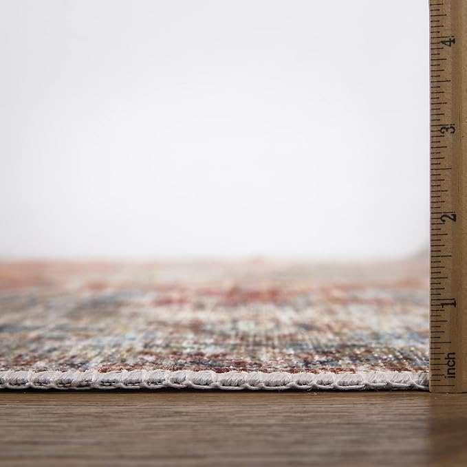 Bloom Rugs Caria Washable Non-Slip 4x6 Rug - Orange/Olive Beige Traditional Area Rug for Living Room, Bedroom, Dining Room, and Kitchen - Exact Size: 4' x 6'