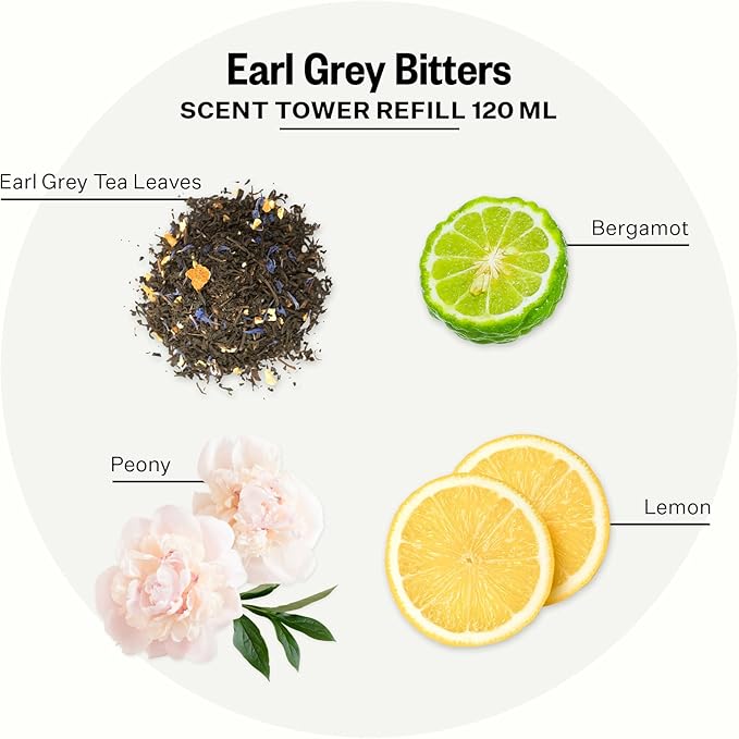 Apotheke Scent Tower Aromatherapy Diffuser Fragrance Refill, Earl Grey Bitters (120 ml) - Long-Lasting Perfume-Grade Essential Oil for Clean & Fresh Home, Office, Hotel & Large Rooms