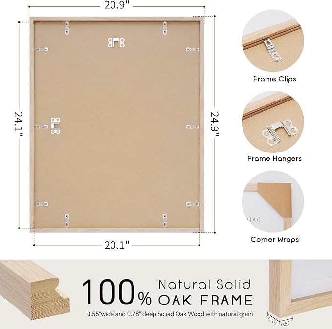 puthiac 20x24 Oak Wood Picture Frames -20"x24" Poster Frames for Wall, 20x24 Picture Frame for Wall, 20 x 24 Photo Frame, 20 x 24 Frames (1 Pack, Beige)