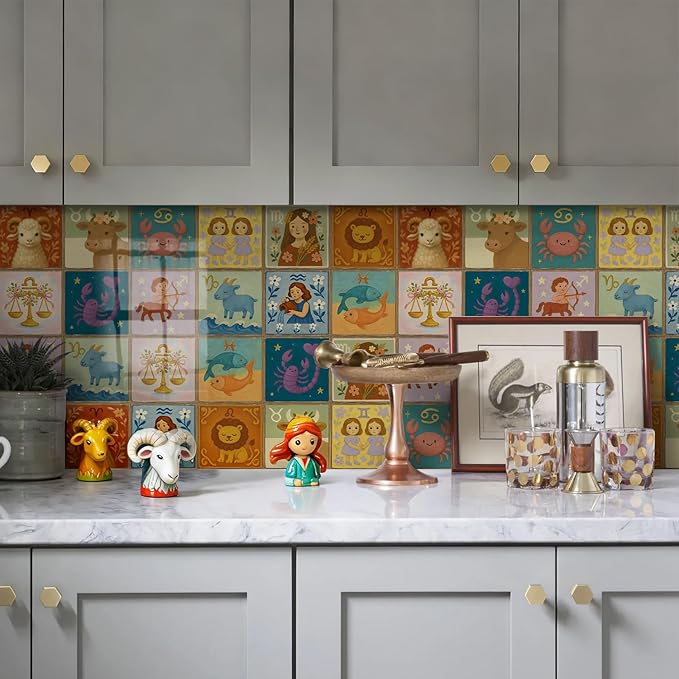 5.9x5.9 Inch Backsplash Stickers, Peel and Stick 12 Tiles, Removable Waterproof for Kitchen Wall, Festive Decoration