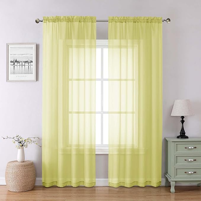 Lecloud Lemon Sheer Curtains 84 Inches Long 2 Panels, Solid Voile Light Filtering Airy Home Decor Living Room Curtains for Bedroom, Dual Rod Pockets Transparent Drapes, Each Panel 42" W x 84" L
