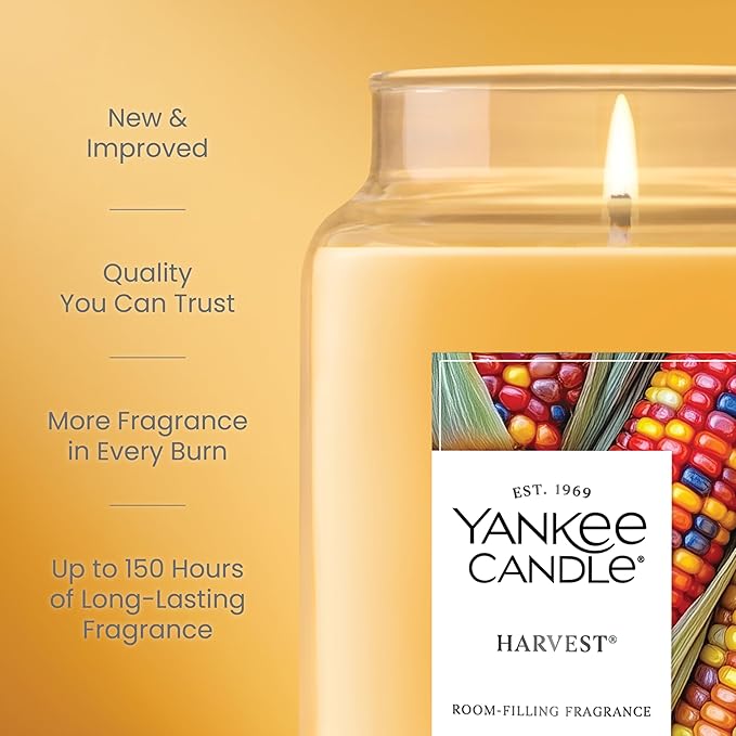 Yankee Candle Harvest, Thanksgiving Scented Candle, 22oz Large Jar with up to 150 Hour Burn Time, Giftable