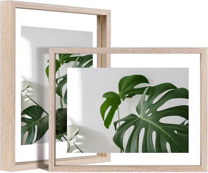 Egofine 9x12 Floating Frames Set of 2, Double Plexiglass Picture Frame, Made of Solid Wood Display Any Size Photo up to 9x12, Wall Mount or Tabletop Standing, Rose Pink
