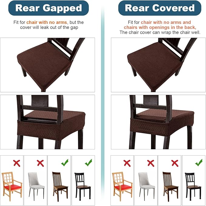 Genina Waterproof Seat Covers for Dining Room Chair Covers Set of 8, Stretch Jacquard Kitchen Parson Chair Slipcover Protector