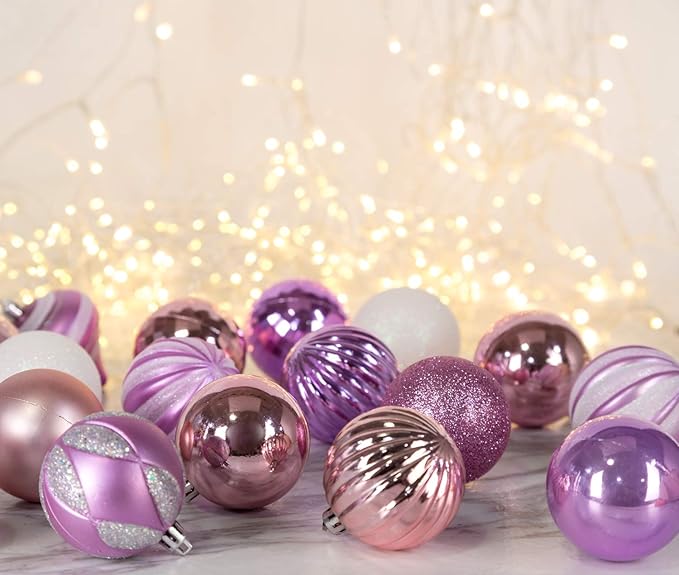 AMS 2.36''/60mm 34ct Christmas Ball Large Ornaments Party Decorations Shatterproof Festival Pendant Hangings for Xmas Tree Decor (60mm, Light Purple)