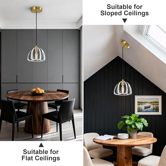 Modern Gold Pendant Lights Kitchen Island Ceiling Chandelier Indoor Crystal Hanging Light Fixtures for Dining Room Kitchen Living Room Bedroom（B-2Pack）