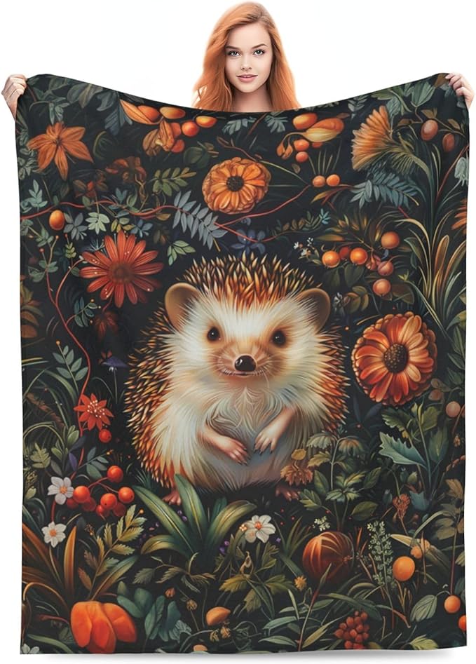 Cute Hedgehog Forest Decor Super Cozy Plush Lightweight Soft Flannel Fleece Jungle Animal Blanket Gifts For Girls Boys Kids Women Men Teenager For Sofa Bed Couch 40"X50"