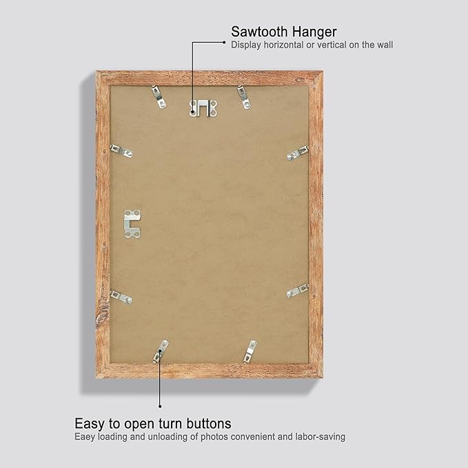iRahmen 10x14 Picture Frame Set of 4 with Tempered Glass, Rustic Brown Frame Display 8x12 Pictures with Mat or 10 x 14 Without Mat, Wooden Photo Frames for Wall Mounting