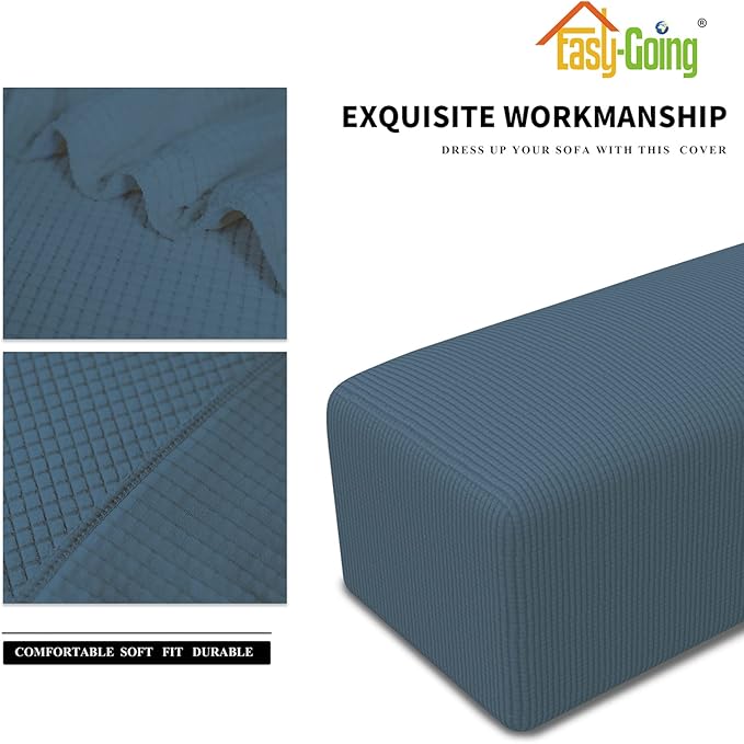 Easy-Going Stretch Ottoman Cover Folding Storage Stool Furniture Protector Soft Rectangle Slipcover with Elastic Bottom (Ottoman Small, Bluestone)