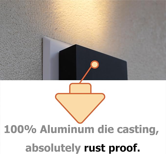 Modern LED Wall Sconce Outdoor Up Down Wall Lamp, Black Aluminum Waterproof Wall Lights Exterior Light Fixtures 450LM 3000K Hallway Wall Lighting for Porch Front Door Garden Yard Patio