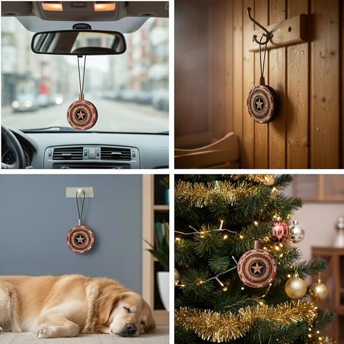 Wood Car Air Freshener — Handmade Car Air Freshener — Captain Shield Designed Fragrance Oil Diffuser in Wooden Gift Box — Aromatherapy Gift Set with Ocean Breeze Fragrance Oil - 10 ml