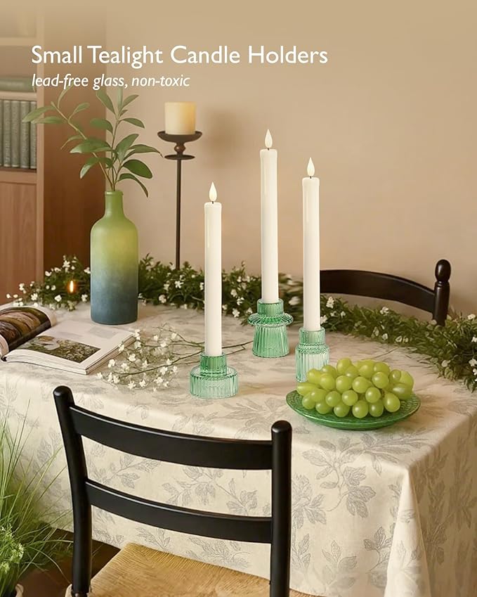 Homemory Colorful Glass Candle Holders,12 Pcs Green Tea Light Holders, Taper Glass Candlestick Holder, Votive Candle Holders for Tables Wedding Centerpieces, Shabbat, Home Decor, Christmas