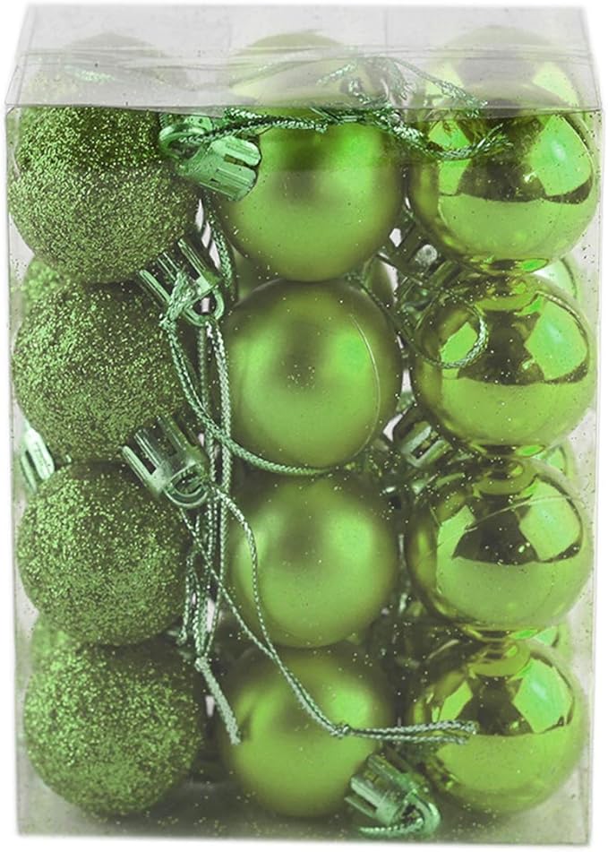 Bestjybt 24pcs 1.18" Small Christmas Ball Ornaments Shatterproof Christmas Decorations Tree Balls for Holiday Wedding Party Decoration, Tree Ornaments Hooks Included (Green, 3cm/1.18")