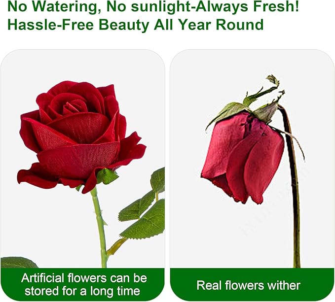 Artificial Flowers Roses Touch Fake Rose Bouquet Flower Stem for Wedding Centerpieces DIY Wreath Home Decorations Silk Roses Mothers Party Fake Outdoor Flowers Decor 19.6"(Red 100PCS)