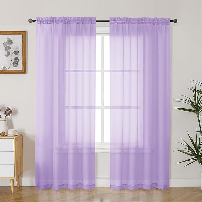 Gwine Lilac Sheer Curtains 72 Inches Long 2 Panels Set for Front Door, Light Filtering Sheer Curtains for Living Room, Lightweight Rod Pocket Window Treatments Drapes, Each 42" Wx72 L