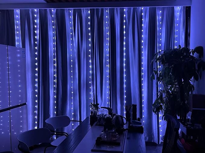 Cool White LED Curtain Lights, 300 LEDs 10 Strands with Remote Control, 8 Modes Timer USB Powered, Hanging String Lights for Bedroom Wedding Christmas Party Window Decor