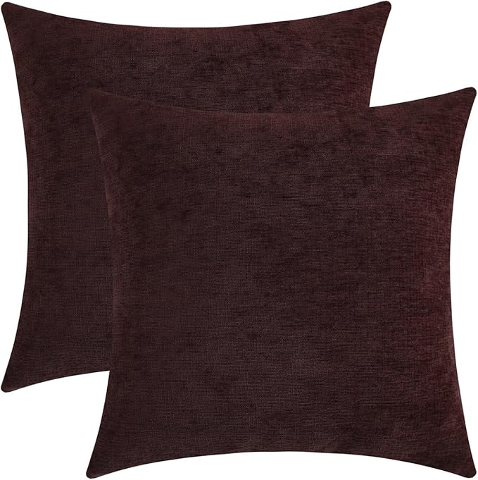 Plum Purple Chenille Decorative Couch Throw Pillow Covers, Soft Cushion Cases for Home Livingroom Sofa Décor, Pack of 2, 14 x 14 Inches