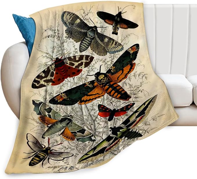 Tijuboni Moth Insect Throw Blanket Moth Gifts for Girls Women Boys Men Kids Adults Soft Flannel Fleece Blanket for Couch Sofa Bed Home Decor 60"x80"