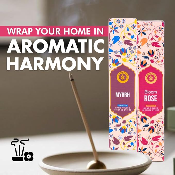 Incense Sticks Gift Pack – 6 Fragrances x 20 Sticks Each, Hand Rolled Insents with Incense Holder – Bharath Darshan Forest Kasturi Cute Cuddle Bloom Rose Aura Cleansing Myrrh