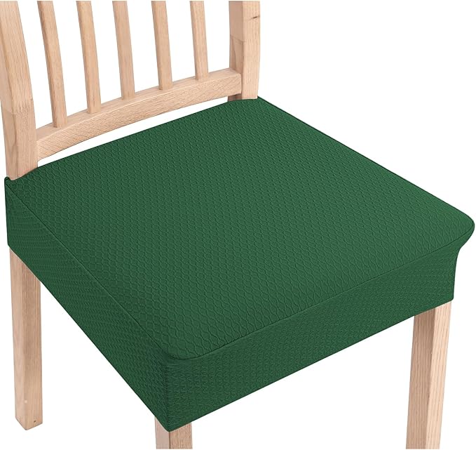 Smiry Stretch Jacquard Seat Covers for Dining Room Chairs Set of 4, Removable Washable Chair Seat Protector Slipcovers, No Rear Covers, Emerald Green