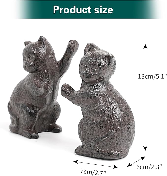 Sungmor Cast Iron Cat Sculpture Decorative Bookends, Animal Book End for Shelves Vintage Home Office Decor, Funny Bookend to Hold Books, Set of 2 Antique Brown Cat Statues