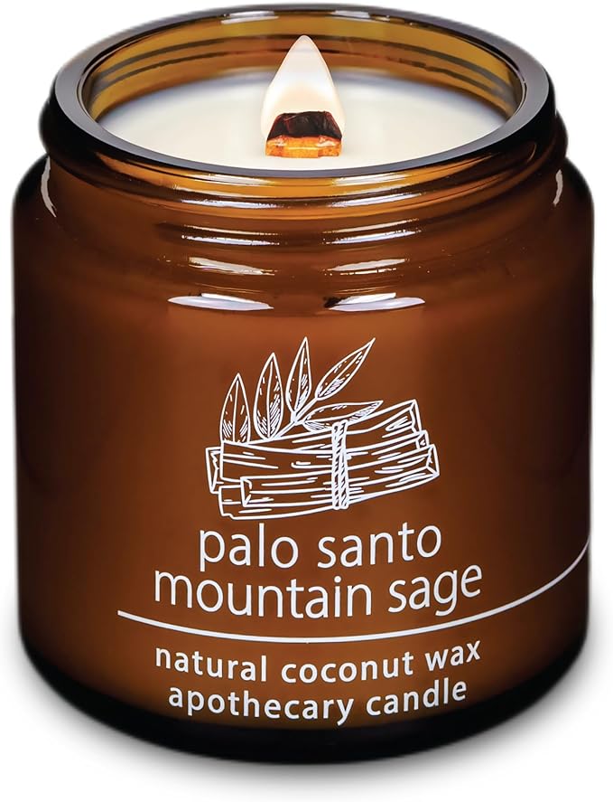 Hemlock Park Crackling Wood Wick Candle Handcrafted with Natural Coconut Wax (Small 4 oz, Palo Santo Mountain Sage)