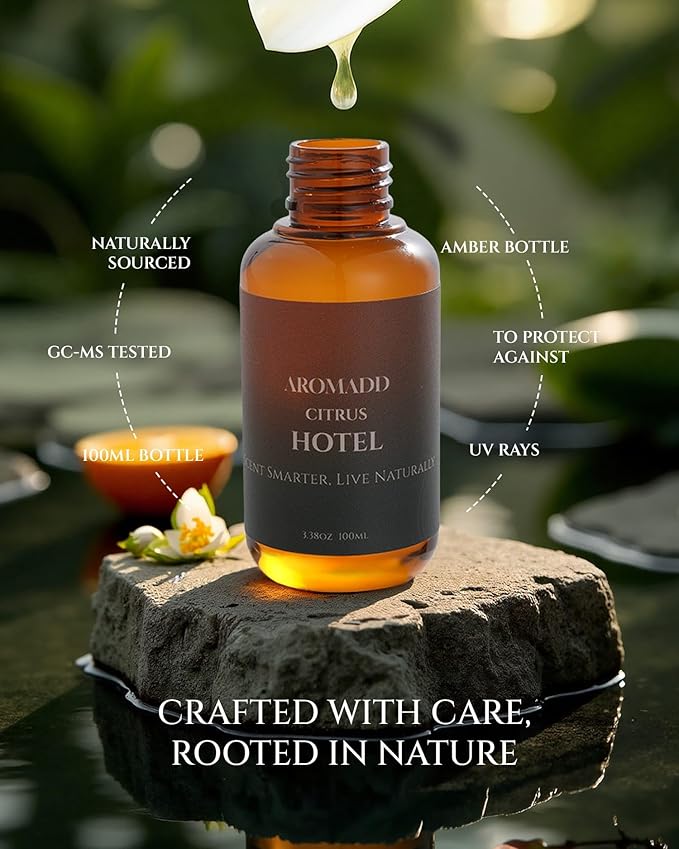 Aromadd Citrus Hotel Scents Diffuser Oil The Hotel, Luxury Essential Oils for Waterless Diffuser, Aromatherapy Hotel Diffuser Oil for Home & Office, Long-Lasting - 3.38 fl oz (100 mL)