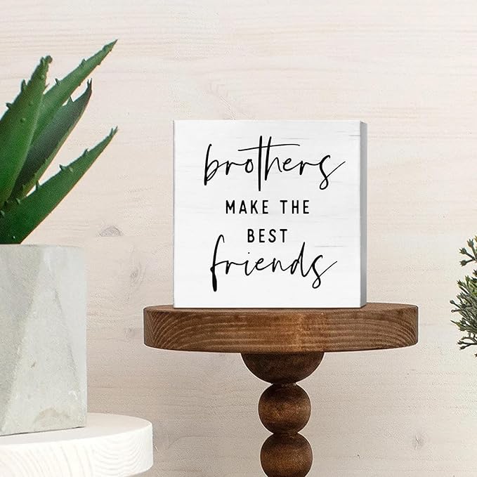 JXREQ Kids Boy Nursery Wall Desk Decor Wood Box Sign, Brothers Make The Best Friends Signs, Boys Bedroom Bathroom Playroom Toddler Classroom Decor, 5x5 Inch