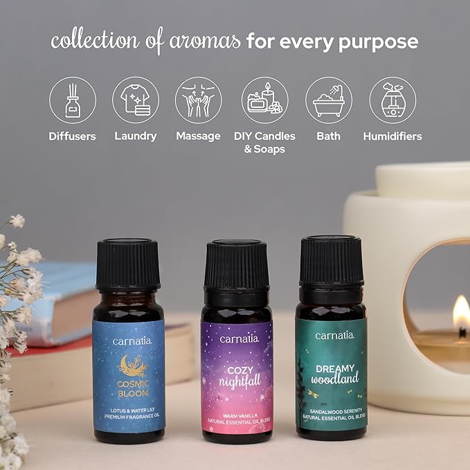 Carnatia Sleep Ritual Bundle | 6 Relaxing Incense Sticks + 6 Calming Essential Oils | Natural Aromatherapy Set for Stress Relief & Restful Sleep