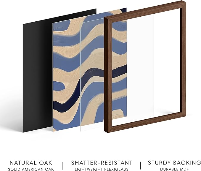 HAUS AND HUES Modern Abstract Wall Art - Blue and Green Living Room Art, Modern Artwork for Walls, Minimalist Picture for Living Room(Blue Abstract Pattern 4, Walnut Frame, 24x36)