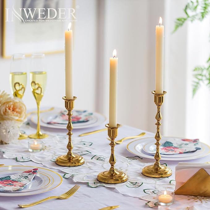 Brass Candlestick Holders Vintage: Gold Taper Candle Holder Metal Candle Sticks Holder Antique Decoration for Dinning Table Mantel Wedding Centerpieces Christmas Party Set of 6