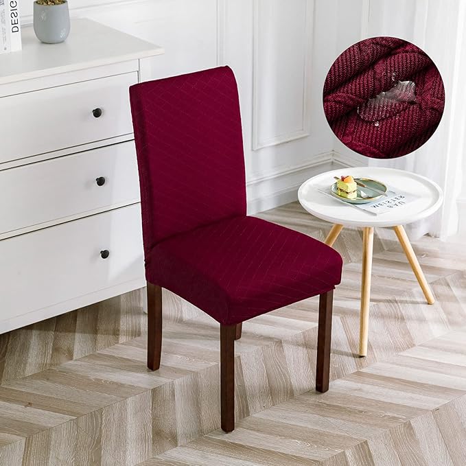 Genina Waterproof Chair Covers for Dining Room Dining Chair Covers Kitchen Parsons Chair Covers (Wine Red, 4 PCS)