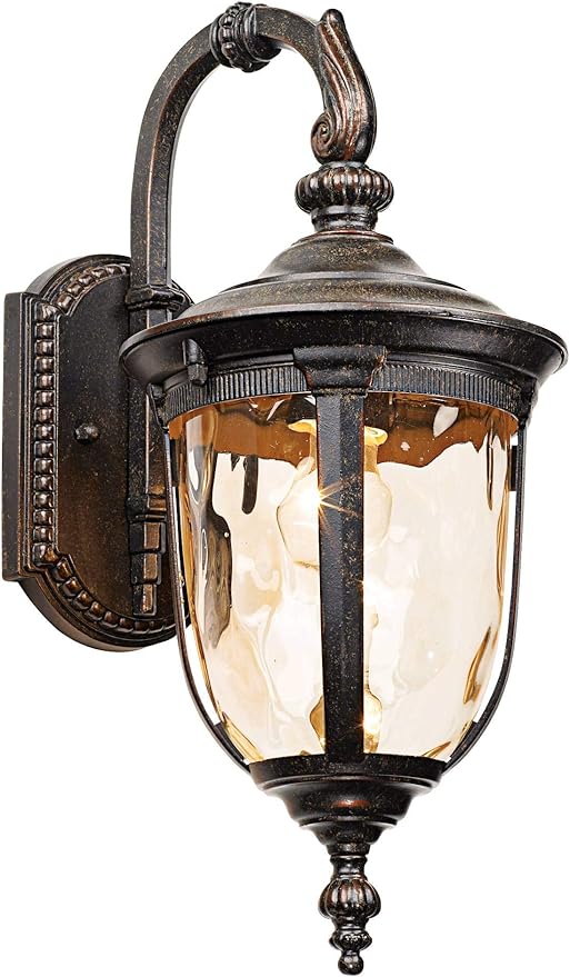 John Timberland Bellagio European Outdoor Carriage Light Fixture Bronze Metal 16 1/2" Hammered Glass Wall Sconce for Exterior House Porch Patio Outside Deck Garage Yard Front Door Garden Home