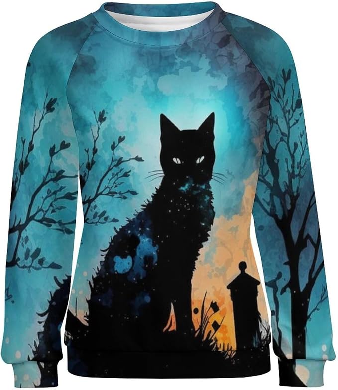 Halloween Sweatshirts for Women Funny and Spooky Print Crewneck Oversized Pullover Outdoor Lounge Fashion Sweater