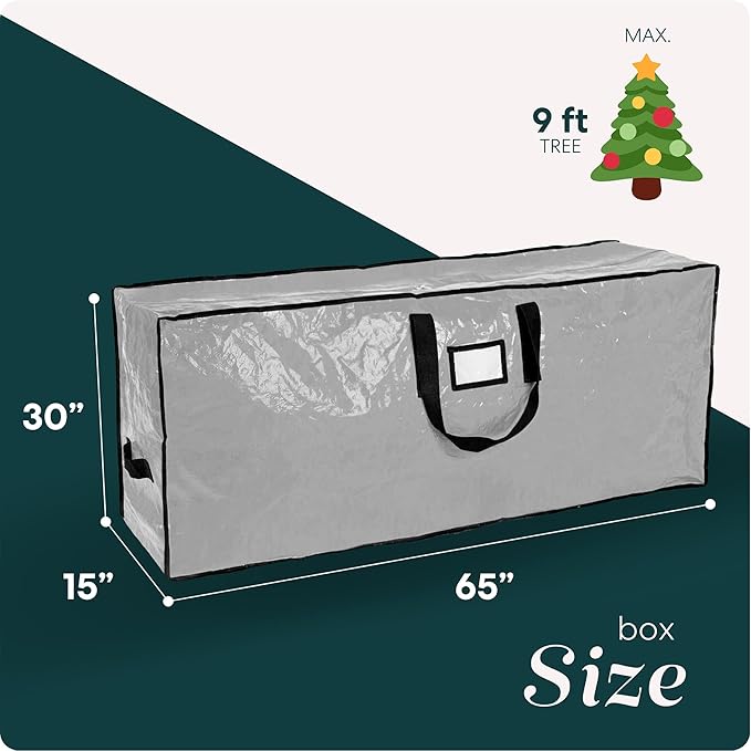 Christmas Tree Storage Bag - Stores 9 Foot Artificial Xmas Holiday Tree, Durable Waterproof Material, Zippered Bag, Carry Handles - Protects Against Dust, Insects and Moisture (Grey)
