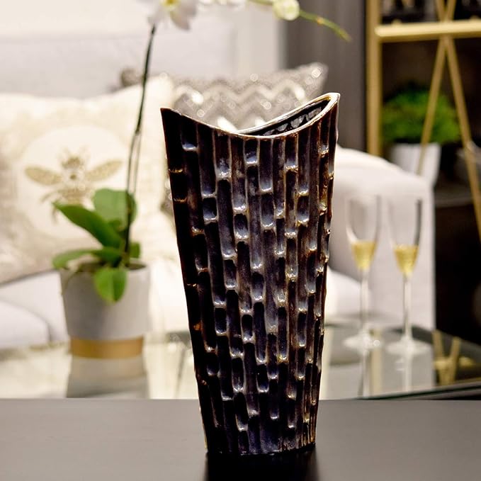 Ceramic Decorative Black vase, Black Decor Center Piece for Home Decor Features Honeycomb Design vase for Living Room, Table, Office Decor: 8.00"x3.25"x14.00"H