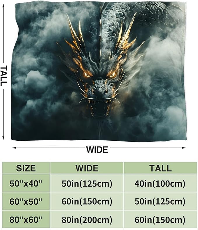 Tijuboni Chinese Dragon Throw Blanket Black Dragon Gifts for Men Women Girls Boys Kids Adults Soft Flannel Fleece Blanket for Couch Sofa Bed Home Decor 60"x80"
