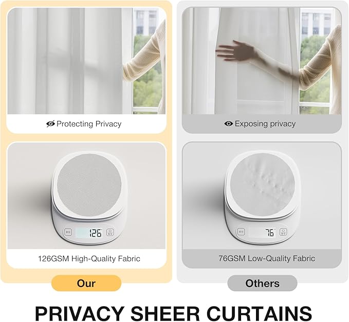 Anmao Non-See-Through Privacy Semi Sheer Curtains for Living Room 54 Inch Length 2 Panels Set, Light Filtering That Let Light in Rod Pocket Window Drapes for Bedroom, 52W x 54L, Light Grey