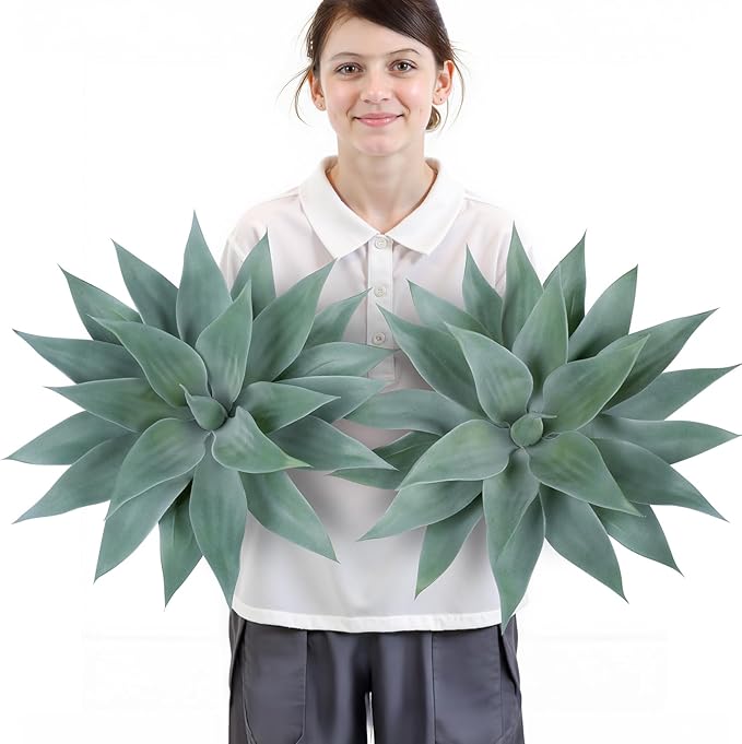 Velener Artificial Outdoor Blue Agave Plant - Small Size UV Resistant Fake Agave Plants for Indoor and Outdoor Decor(28 Inch)-2 Pack