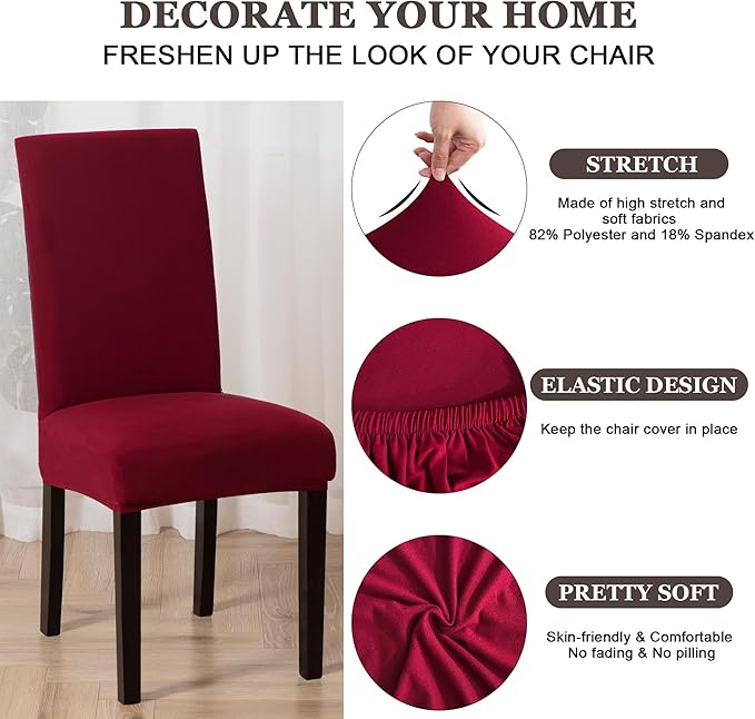 Sufdari Dining Chair Covers,Kitchen Chair Cover,Parsons Chair Slipcover,Spandex Chair Protectors for Dining Room Stretch Chairs Cover Set of 8 -Burgundy
