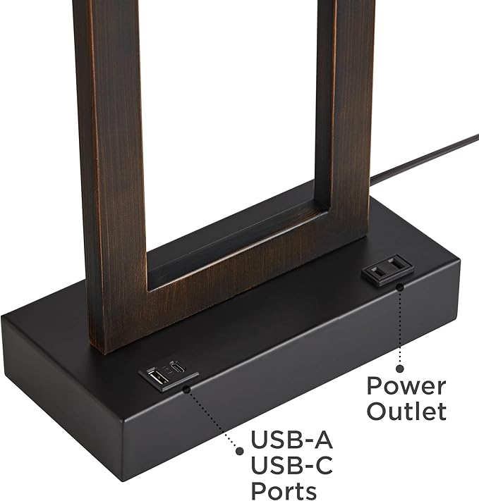 360 Lighting Todd Modern Minimalist Table Lamp with USB Charging Ports A+C and AC Power Outlet in Base 30" Tall Bronze Rectangular Oatmeal Fabric Shade Living Room Bedroom House Bedside Nightstand