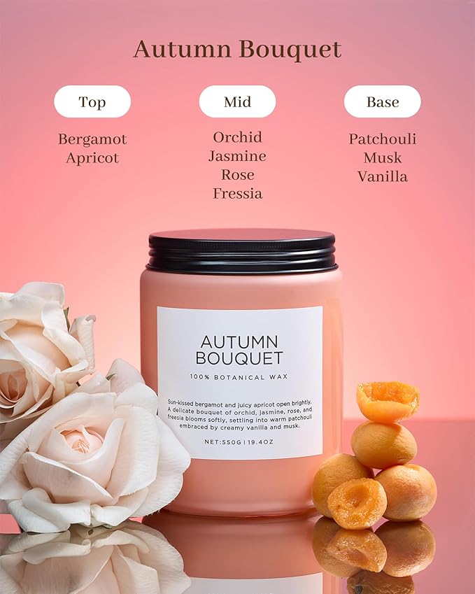 M&SENSE Fall Candle Autumn Flower Scented, Large 19.4oz Natural Soy Wax 110 Hours Burn Time Clean Non Toxic Candle Classic 2 Wicks Gifts