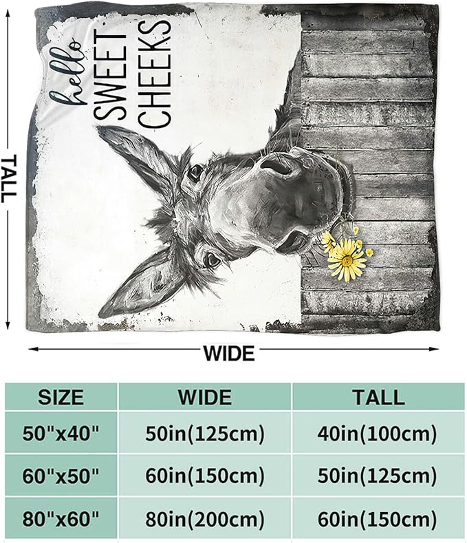 Tijuboni Funny Donkey Throw Blanket Donkey Gifts for Girls Boys Women Men Kids Adults Soft Flannel Fleece Blanket for Couch Sofa Bed Home Decor 60"x80"