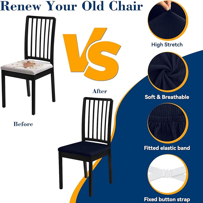 Dining Chair Seat Covers, Washable Dining Room Chair Seat Covers Set of 4, Removable Kitchen Seat Covers Chair Covers for Dining Chairs