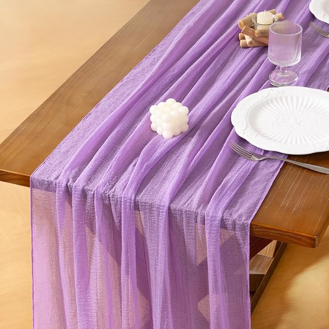 Socomi 6pcs Lilac Purple Valentine's Day Cheesecloth Table Runner Gauze 120 Inch Rustic Boho Cheese Cloth Runner for Wedding Party Baby Bridal Shower Centerpiece Decoration Holiday Home Decorations