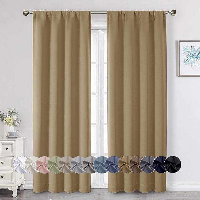 Taupe Blackout Curtains 84 Inch Length 2 Panels Set, Soft Solid Thermal Insulated Room Darkening Curtains 84 Inches Long for Bedroom Living Room, Rod Pocket Drape, Taupe, Each 40" Wx84 L