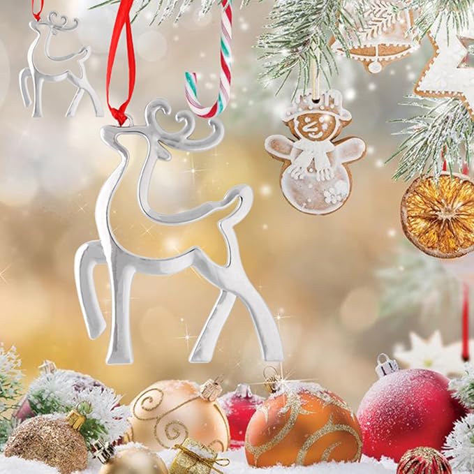 Set of 6 Hanging Ornaments, Silver Christmas Ornament for Xmas Tree Decor, Reindeer Christmas Tree Ornament Gift Holiday Party Supplies